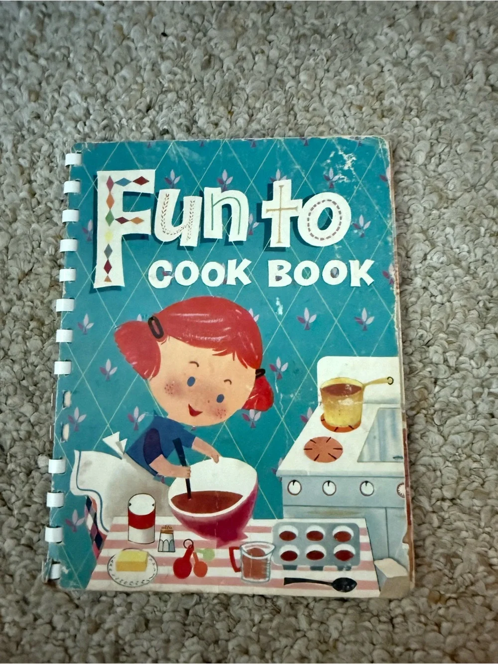 Fun to Cook Book Vintage Illustrated Cookbook - Teal & Red